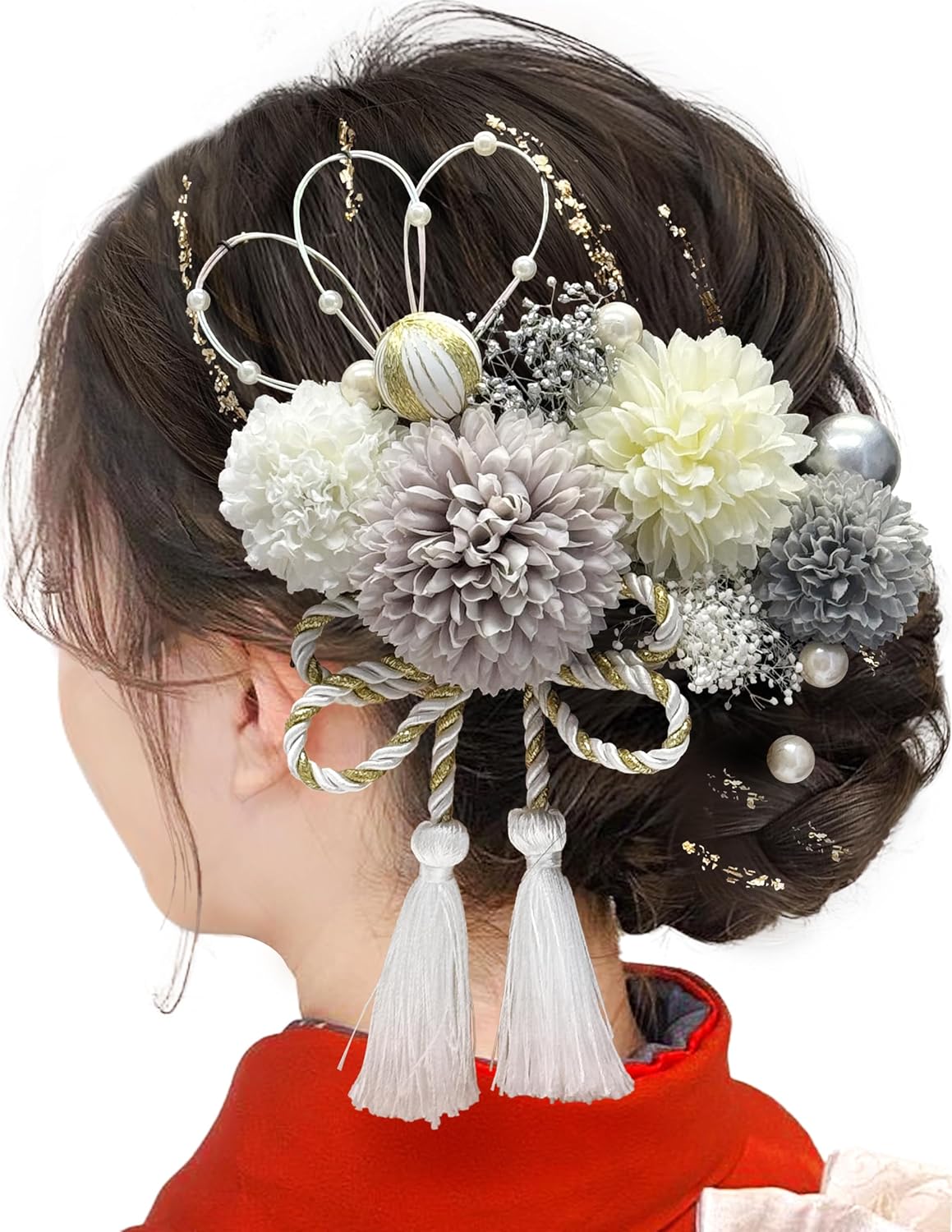 じゃらじゃら  ヘアゴム  キレイ～♡マットグリーン/フラワー Amazon | [JZOON] 成人式 髪飾り【12色展開】 ピンポンマム 紐 ドライ